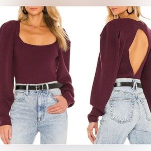 Free People Movement Saffron Open Back Sweater Color Wine Womens Size S NWT